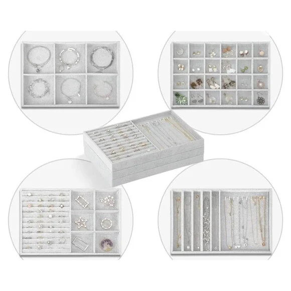 Fixwal 13.8in Jewelry Organizer Trays, Large Stackable Jewelry Tray for Drawers, - Picture 1 of 3
